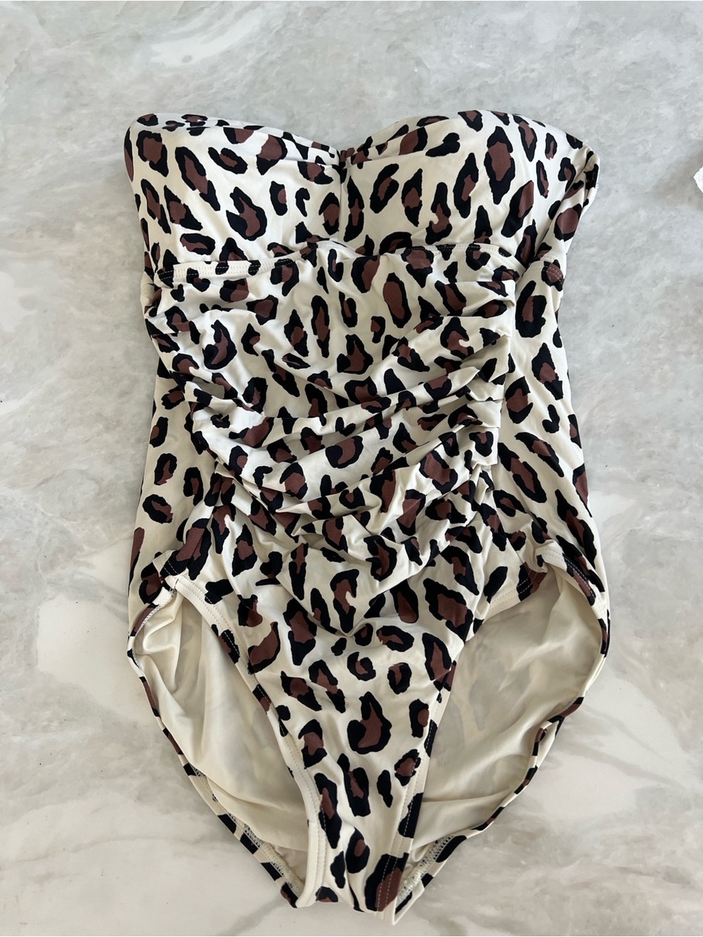 DKNY  lady’s Leopard Print Strapless One-Piece Swimsuit - Cream, Brown & Black - Picture 1 of 3